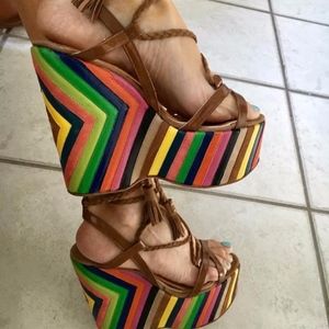 Jimmy Choo Rainbow Tie Up Wedges.